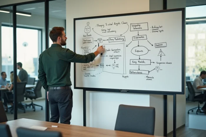 Consultant en webmarketing présentant une stratégie digitale pour une entreprise bretonne