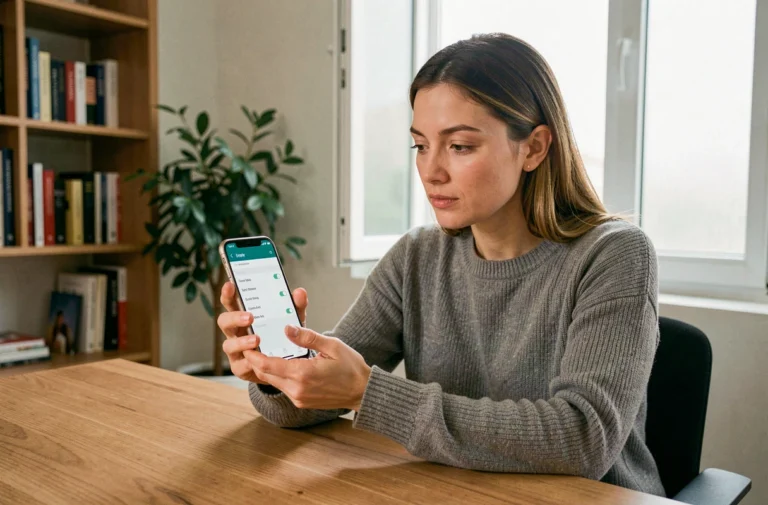 Femme utilisant un smartphone Android pour explorer les paramètres et optimiser son appareil