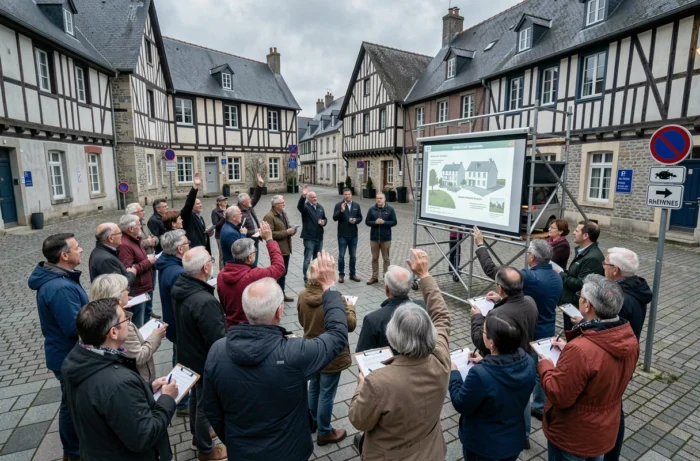 Réunion publique participative dans une place de Rennes avec des habitants engagés