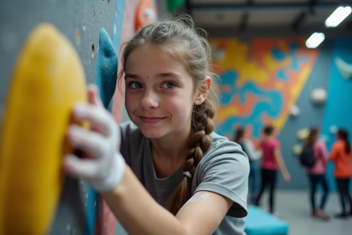 Adolescente sur un bloc créatif à Vertical'Art Lille dans une ambiance communautaire et artistique